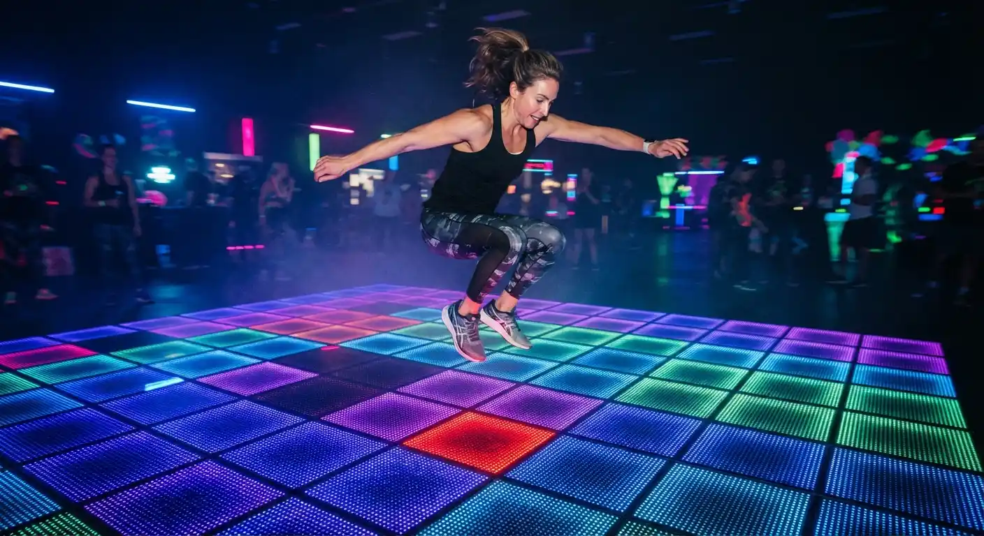 Grupo jugando a El suelo es lava, suelo interactivo de luces en Alcorcón